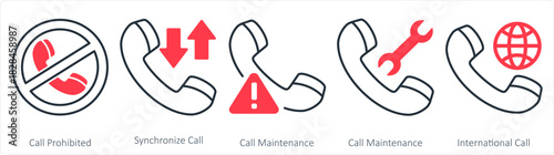 A set of 5 contact icons as call prohibited, synchronize call, call maintenance