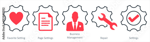 A set of 5 contact icons as favorite setting, page setting, business management