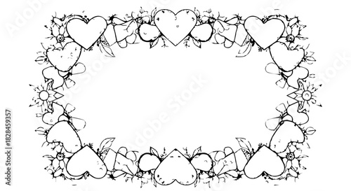 Elegant Hand-Drawn Heart Border Frame for Decorative Invitations.