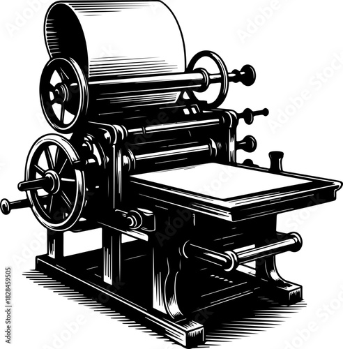 Printing Press Engraving silhouette vector illustration