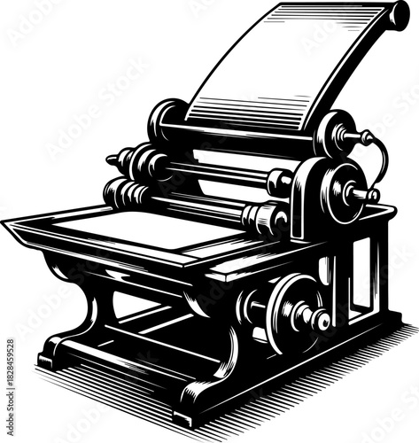 Printing Press Engraving silhouette vector illustration