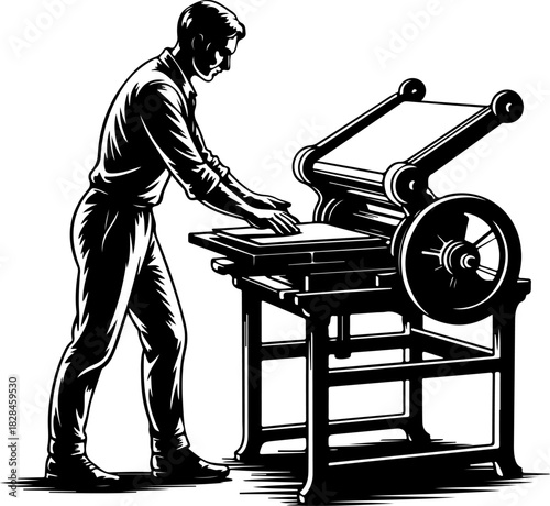 Printing Press Engraving silhouette vector illustration
