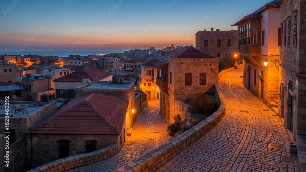 Fototapeta premium Winding Cobblestone Streets of Byblos at Twilight