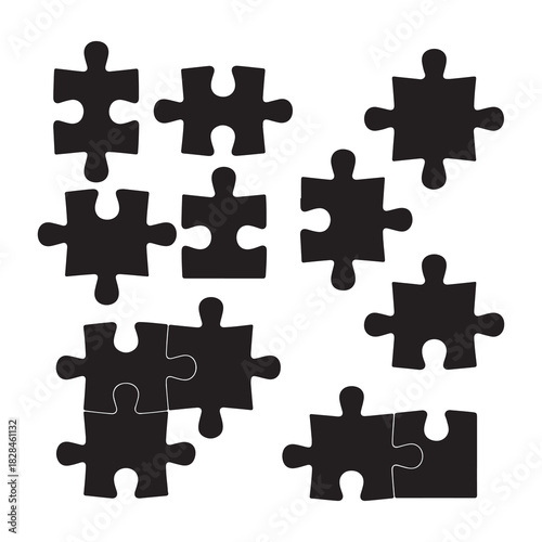 Set of Jigsaw Puzzle Pieces Silhouette Vector