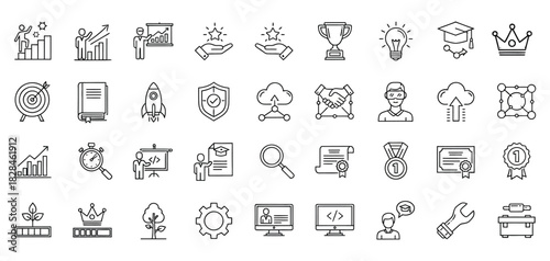 Collection of abstract line art icons representing various concepts