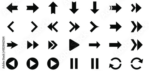 Collection of diverse arrow and control icons