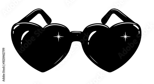 Stylish black heart shaped sunglasses icon with glossy shine and minimal reflection.