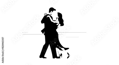 Silhouette of a Couple Dancing Together in a White Studio Background.