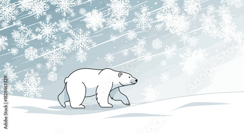 Animated polar bear navigating through a winter wonderland filled with shimmering snowflakes