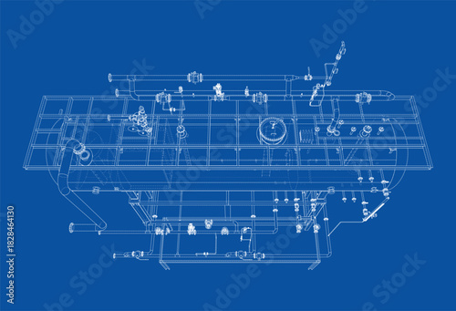 Detailed Industrial Blueprint. Vector