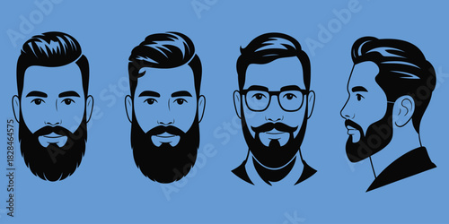 facial hair styles and grooming tips, including beard, mustache, goatee, stubble, and clean-shaven looks, perfect for men’s grooming guides, hairstyle illustrations, and personal care design projects.