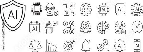 Collection of artificial intelligence icons isolated on white background