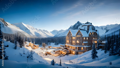 Create a whimsical 3D illustration of a hovering glazed porcelain landscape of the North.