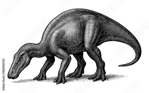 Intricate hand-drawn dinosaur art in vintage style