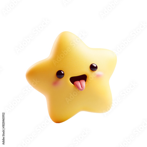 A 3D cartoon illustration of a five-pointed star on a transparent background