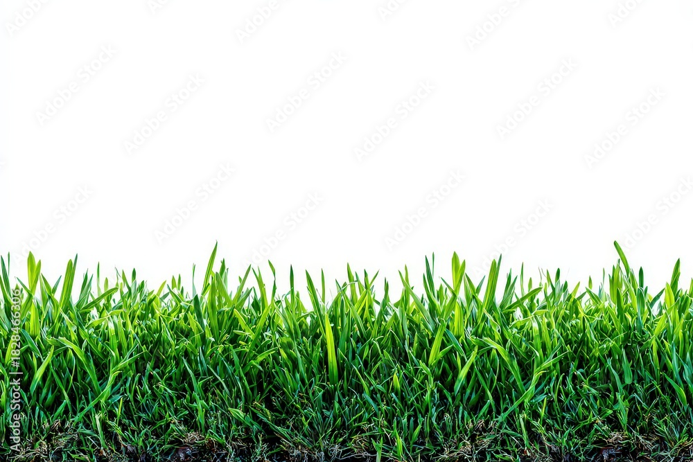 Fototapeta premium Vibrant Green Grass Against Bright White Background Minimalist Nature Scene
