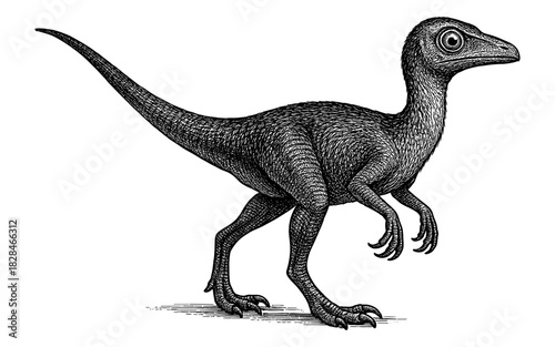 Detailed ink drawing of a dinosaur in vintage style