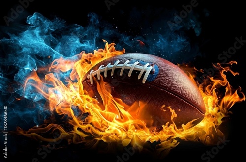 Sports-themed imagery featuring a blazing football.