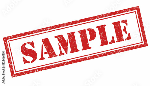 Red grunge sample rubber stamp vector illustration. Distressed ink imprint seal with text, isolated on a white background for design