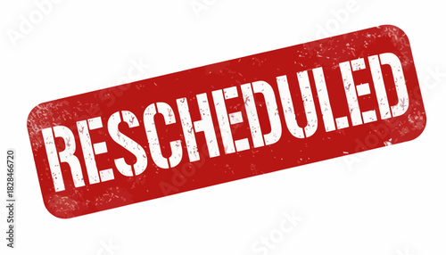 Rescheduled red grunge rubber stamp seal icon isolated on a white background. Postponed event or appointment notice symbol