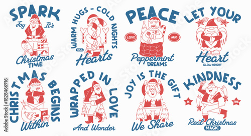 Inspiring Christmas cartoon graphic vector illustration, Festive Holiday t-shirt design collection for print, Funny Christmas quotes packs