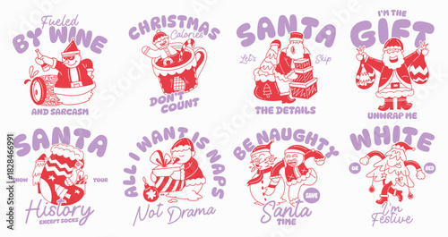 Christmas naughty cartoon graphic vector illustration, Festive Holiday t-shirt design collection for print, Funny Christmas quotes packs