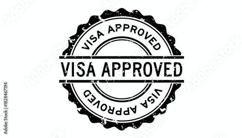 Grunge black Visa Approved word round rubber seal stamp on white background. Vector illustration for travel and immigration documents