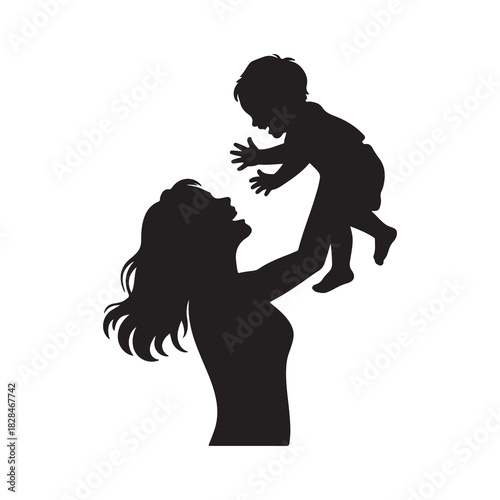 Mother Tossing Baby in Air Silhouette Vector
