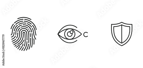 Biometric security icons fingerprint eye and shield illustration