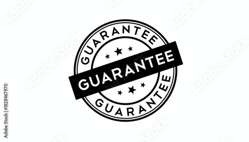 Simple black and white vector of a guarantee rubber stamp seal. An isolated circular icon badge for product quality and certified approval