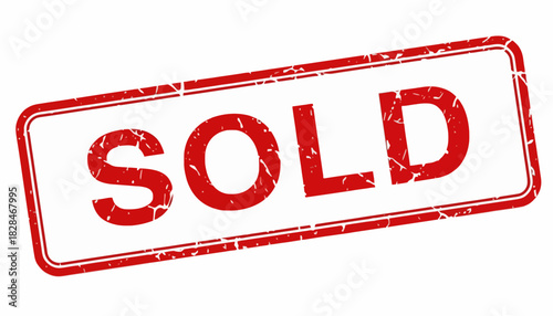 A classic red rubber ink stamp with a weathered, grunge texture, featuring the word SOLD to indicate a final business transaction