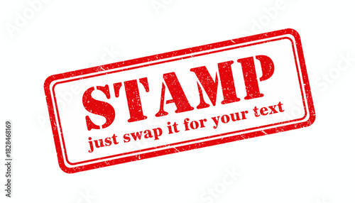 Vector template of a distressed red ink stamp with a customizable text area, isolated on a white background for business documents
