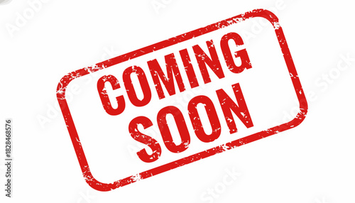Red grunge Coming Soon rubber stamp seal. An isolated vector graphic for upcoming announcements, new product launches, or website pre-launch pages
