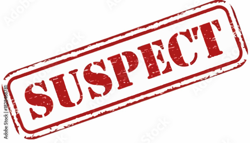 Grunge red ink seal with the word Suspect, a weathered rubber stamp effect vector illustration isolated on a white background