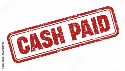 Grungy red stamp imprint confirming a completed cash payment. Retro style vector graphic for business and financial documents
