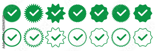 Blue checkmark tick verified badge icon vector, social media verified profile symbol, approval certification label, identity verification logo, trust emblem for official account branding