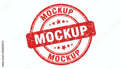 Red grunge mockup rubber stamp seal icon. Distressed retro circular badge or emblem for design templates and presentations