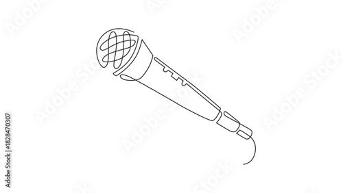 Continuous Line Drawing of Vector wired microphone icon thin line for web and mobile, modern, minimalistic linear design.	
