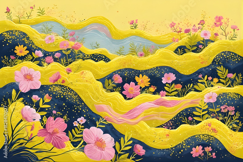 colorful abstract floral background with bright waves and vibrant patterns