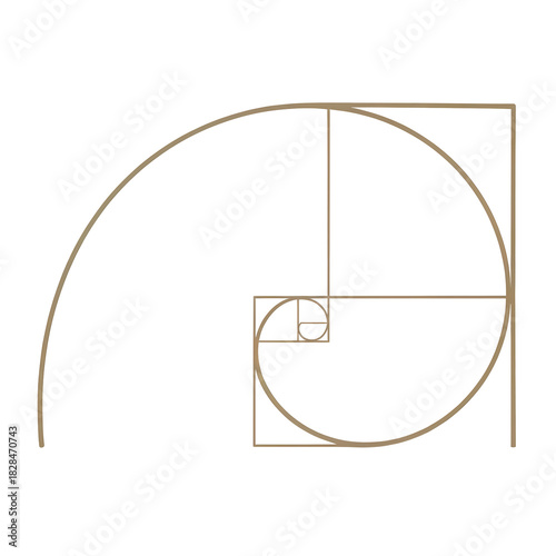 Golden spiral illustration representing the mathematical Fibonacci sequence and divine proportion isolated on transparent background