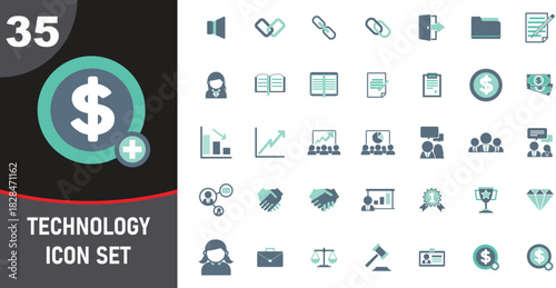 Technology Icon Set with Business Finance and Communication Elements