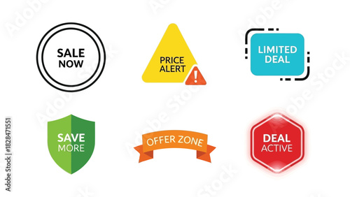 Vector illustration of sale, deal, and offer zone promotional badges