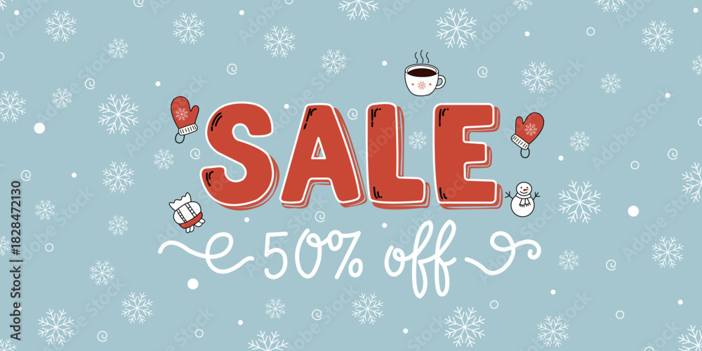 Fototapeta premium Sale Background with Snowflake Pattern and Festive Winter Discount Promotion Illustration