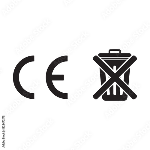 Ce marking compliance certification safety european union product standard regulation conformity assessment silhouette. CE set icons. Linear and Silhouette Styles. Vector icons.