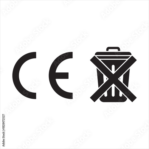 Ce marking compliance certification safety european union product standard regulation conformity assessment silhouette. CE set icons. Linear and Silhouette Styles. Vector icons.