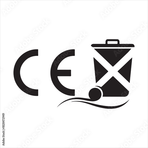 Ce marking compliance certification safety european union product standard regulation conformity assessment silhouette. CE set icons. Linear and Silhouette Styles. Vector icons.