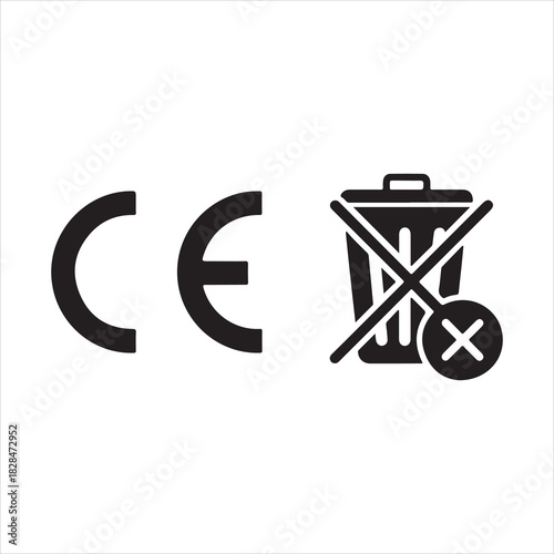 Ce marking compliance certification safety european union product standard regulation conformity assessment silhouette. CE set icons. Linear and Silhouette Styles. Vector icons.