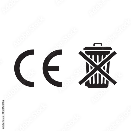 Ce marking compliance certification safety european union product standard regulation conformity assessment silhouette. CE set icons. Linear and Silhouette Styles. Vector icons.