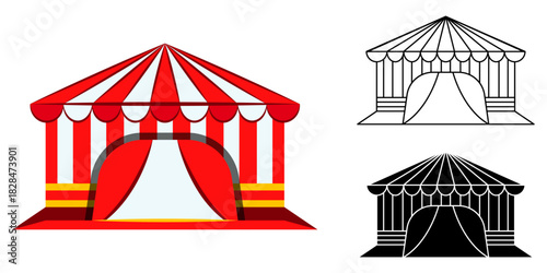 Colorful striped circus tent isolated vector illustration
