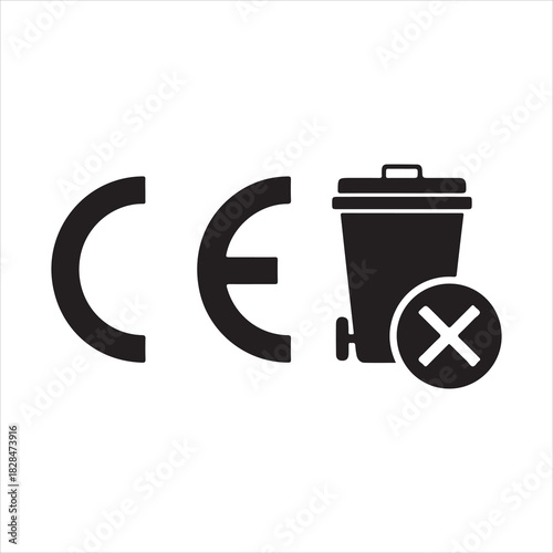 Ce marking compliance certification safety european union product standard regulation conformity assessment silhouette. CE set icons. Linear and Silhouette Styles. Vector icons.